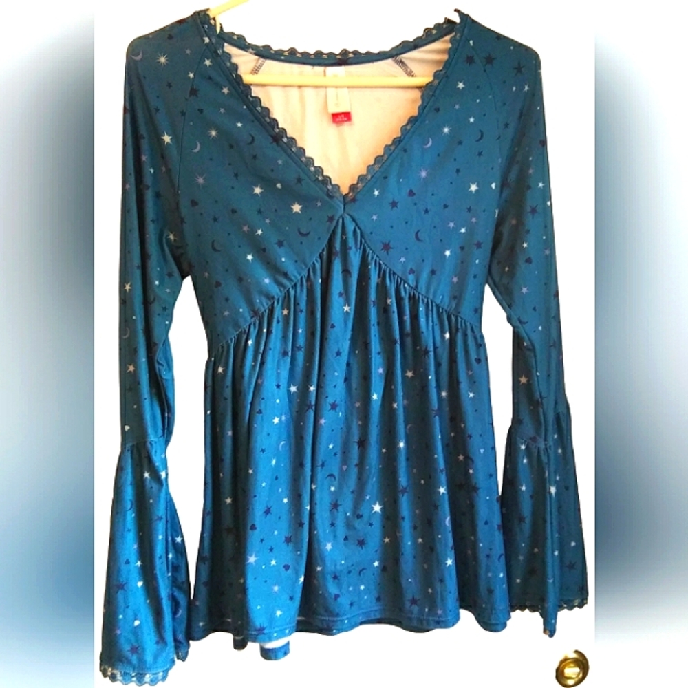 No Boundaries Stars & Moon Top with Bell Sleeves Size L